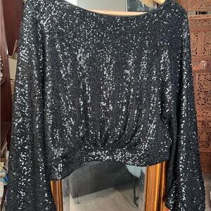 Glamorous Black Sequin Women's Blouse